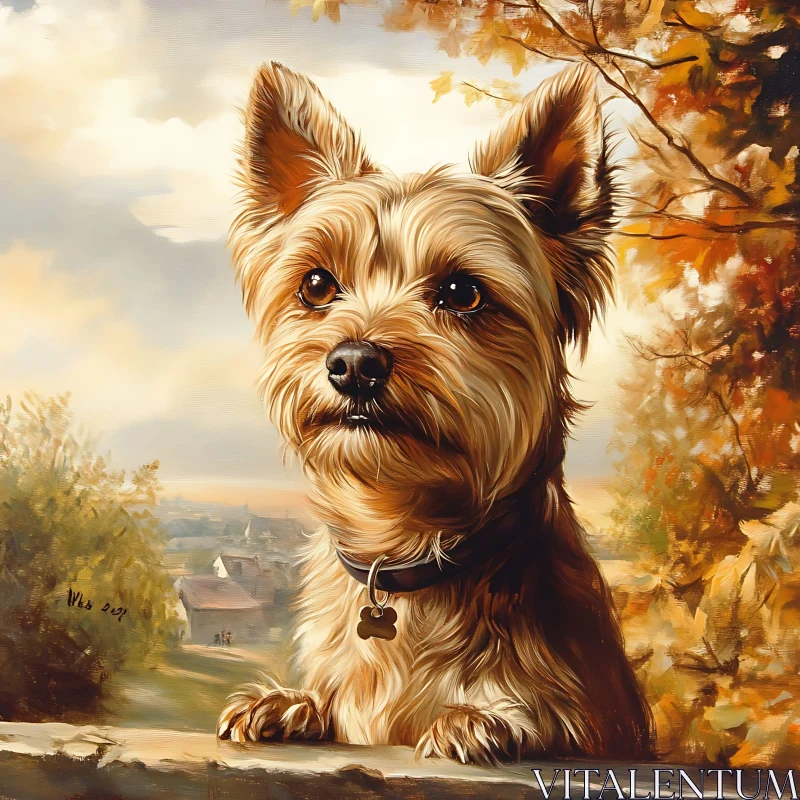 Realistic Canine Portrait in Serene Autumn Setting AI Image