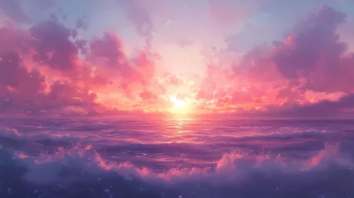 Ocean Sunset with Pink Clouds