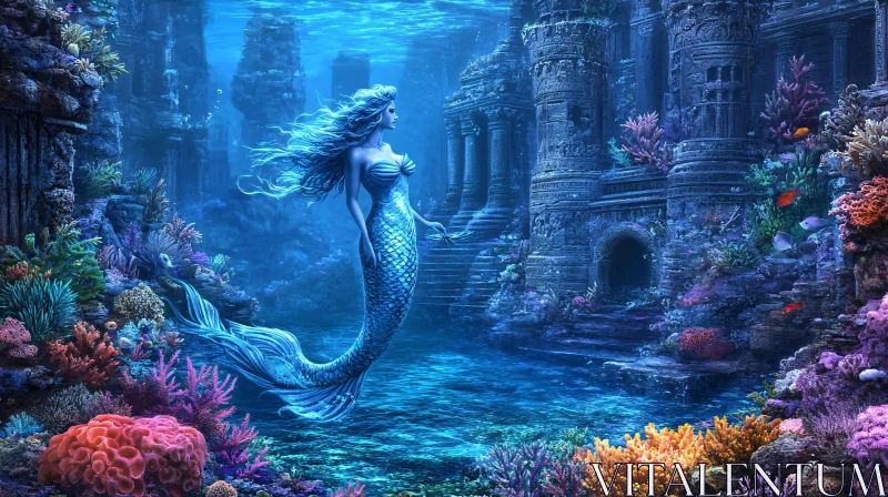 AI ART Underwater Mermaid Scene with Coral Reef