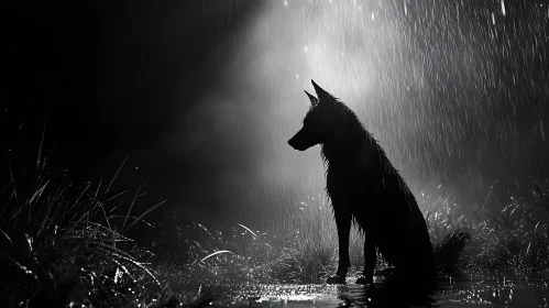 Lone Wolf in the Rain