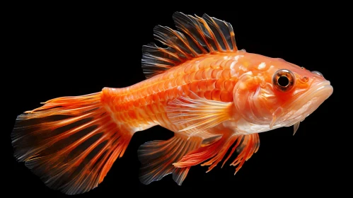 Orange Fish in Chinese Cultural Style against Black Background