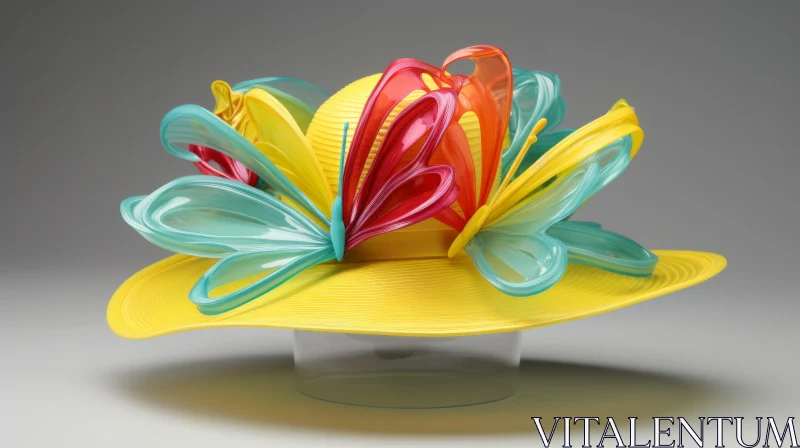 Vibrant Yellow Hat with Fluid Glass Sculptures - Pop Art AI Image