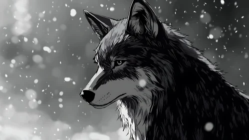 Monochrome Wolf Portrait in Winter