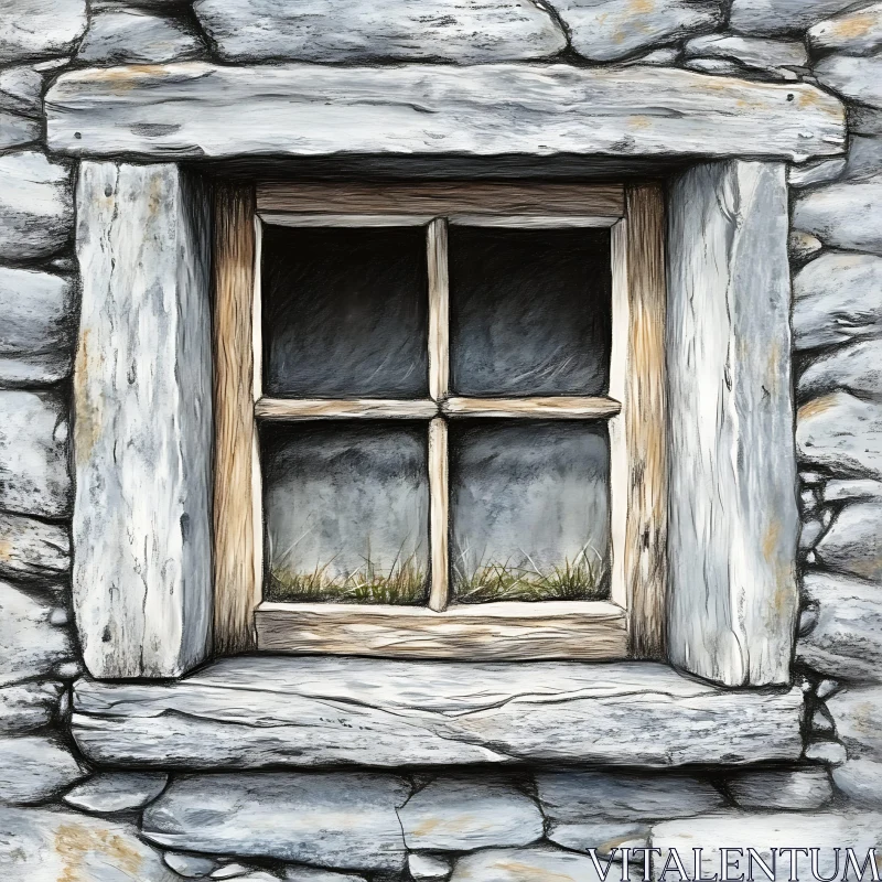 Old Window in Stone Wall AI Image