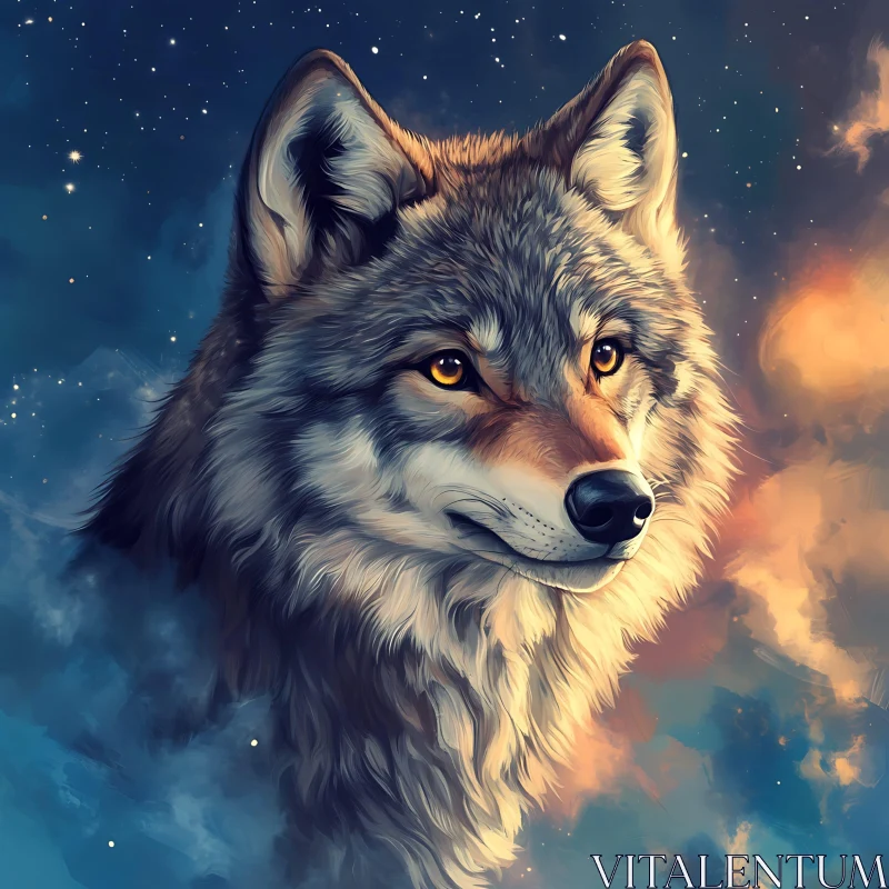 AI ART Mystic Wolf in the Night