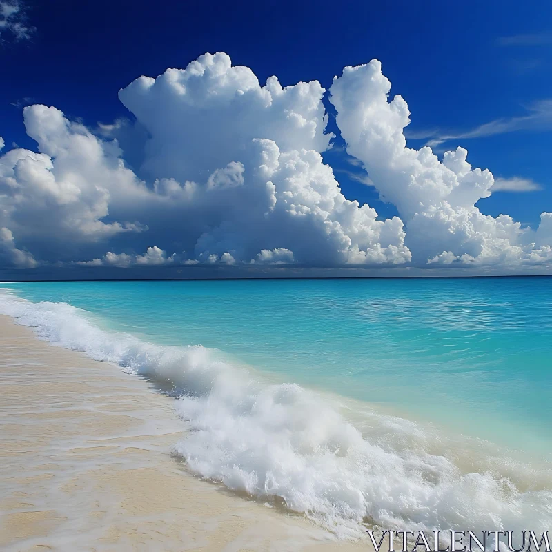 AI ART Seascape with Azure Water and White Clouds