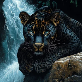 Panther Portrait Near Waterfall