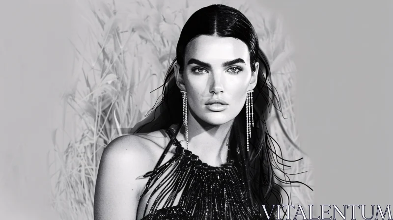 Kendall Jenner Striking Black and White Portrait AI Image