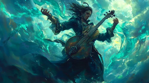 Fantasy Musician in Turquoise Dreamscape