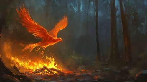 Phoenix Bird Over Burning Fire