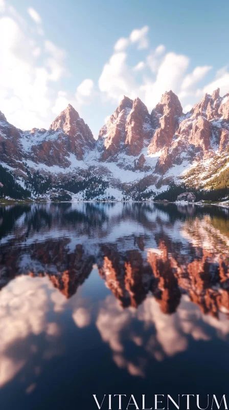 Snow-Capped Peaks Reflecting in Tranquil Lake AI Image