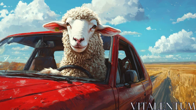 AI ART Surreal Scene of a Sheep Behind the Wheel