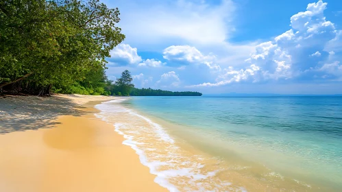 Seascape with Sandy Beach and Clear Sky