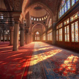 Sunlit Hall with Stained Glass