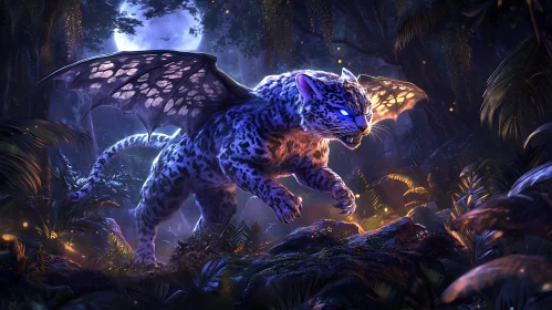 Fantasy Leopard with Wings at Night