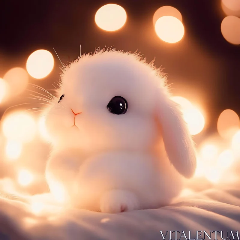 Charming White Rabbit with Glowing Lights AI Image