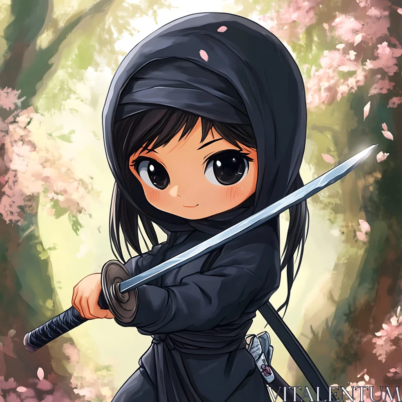 Cute Anime Ninja in Forest AI Image