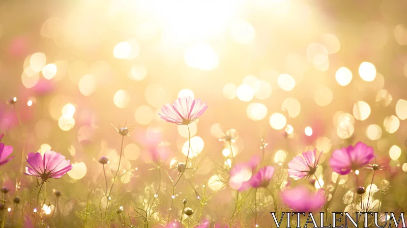 Sunlit Flower Field with Bokeh Effect AI Image