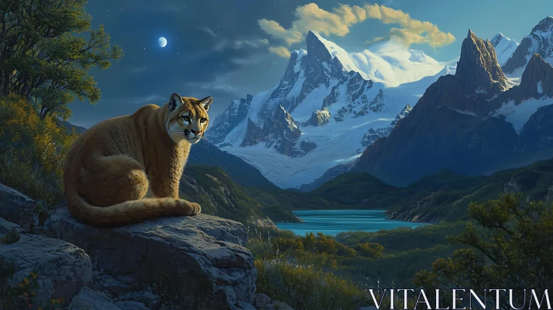 Mountain Lion Overlooking Mountain Landscape AI Image