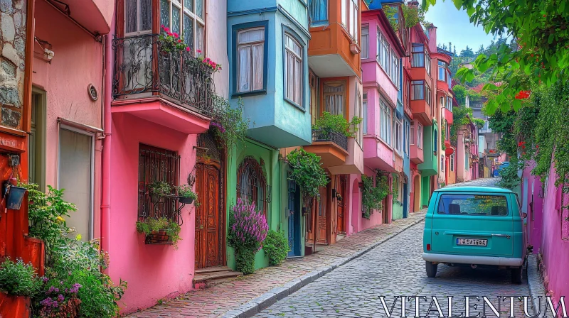 Vibrant Urban Scene with Colorful Architecture AI Image