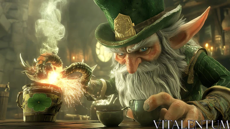 Enchanting Leprechaun Brewing a Sparkling Potion AI Image