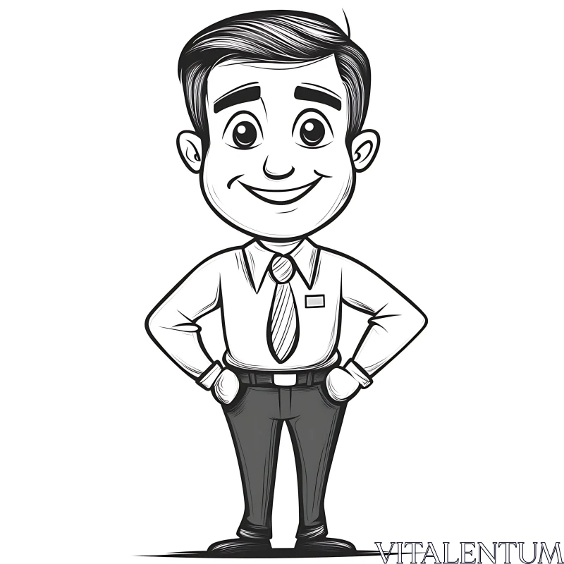 AI ART Grayscale Cartoon Businessman with Smiling Face