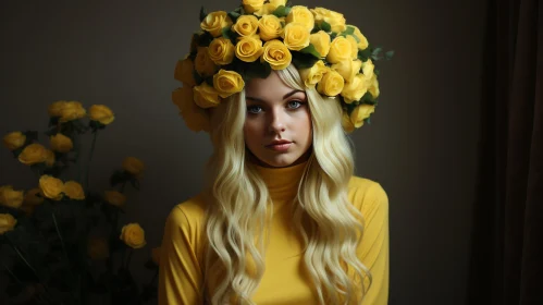 Blonde Woman Posing with Yellow Roses | Monochromatic Palette | Contest Winner