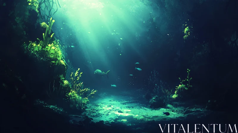 Oceanic Depths: Sunbeams and Sea Life AI Image