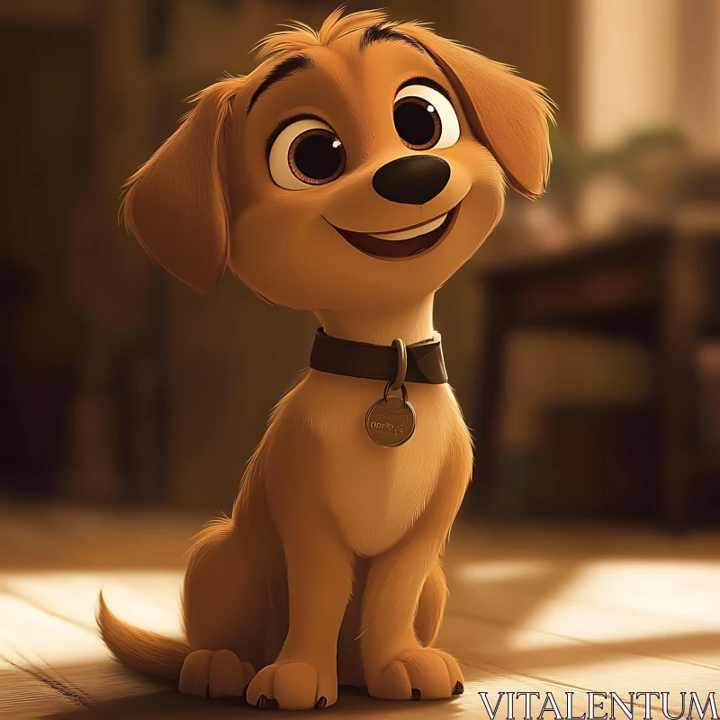 Adorable Animated Puppy Smiling Indoors AI Image