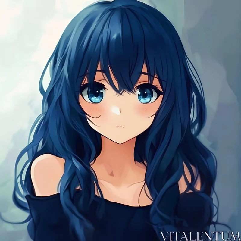 Anime Girl with Blue Hair and Black Top AI Image