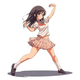 Energetic Schoolgirl Anime Character