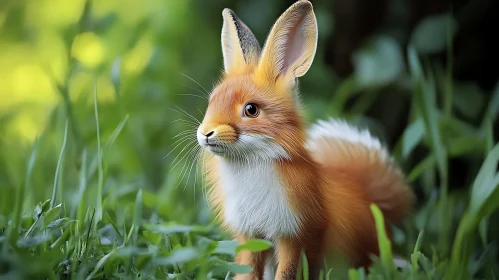Whimsical Fox-Rabbit Creature in Grassy Field