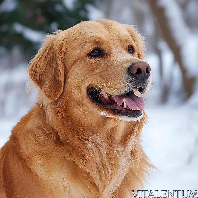 Cheerful Golden Retriever in Snowy Winter Landscape AI Image