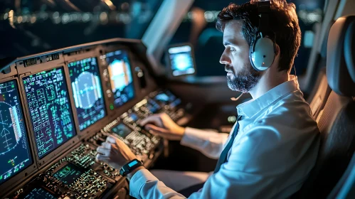 Pilot Navigating Through the Night Sky