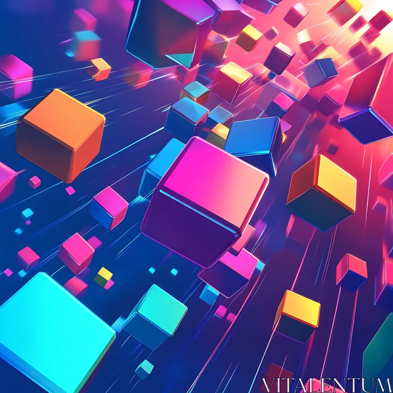 Colorful Cubes in Space, Abstract 3D Design AI Image