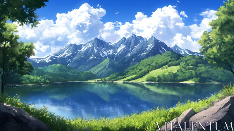 Scenic Mountain Lake Landscape AI Image