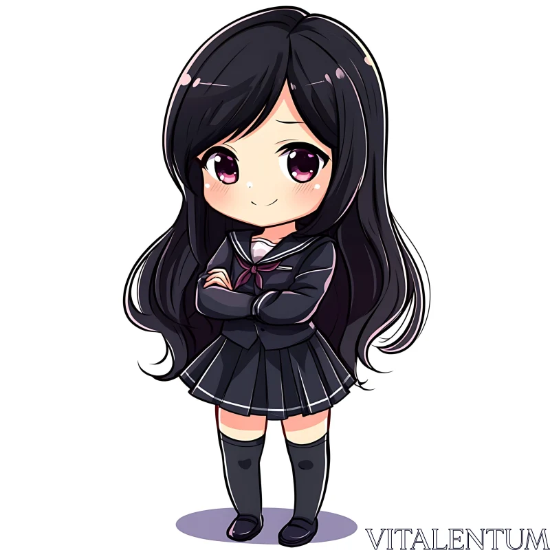 Cute Chibi Schoolgirl Drawing AI Image