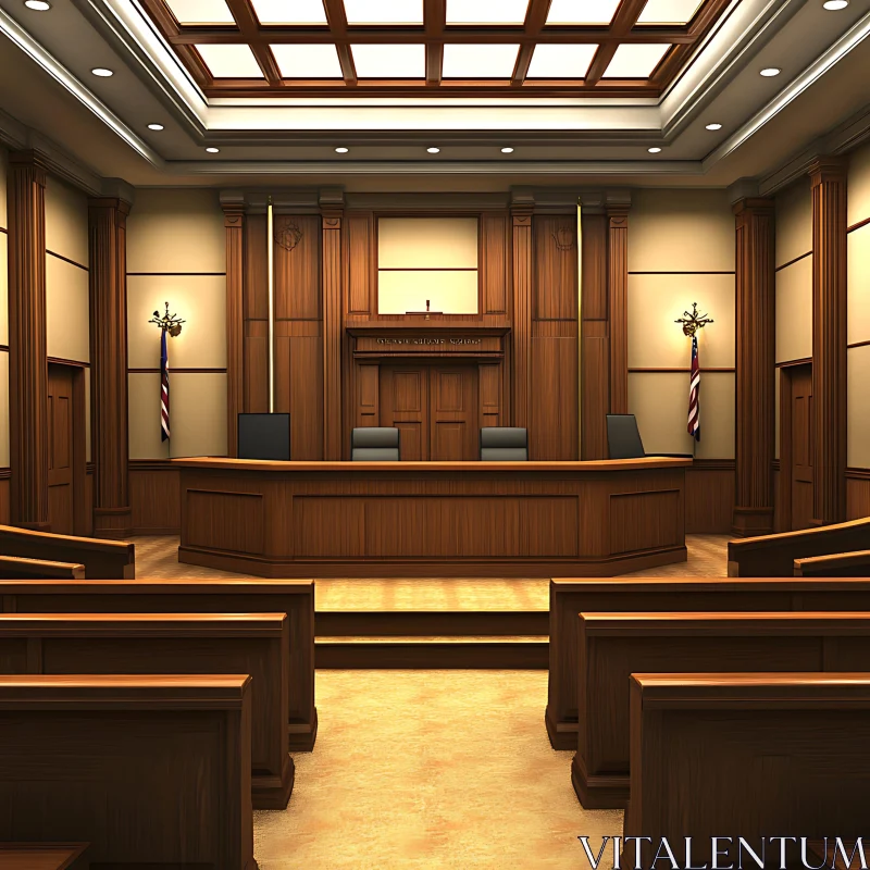 Empty Courtroom With Wooden Architecture AI Image