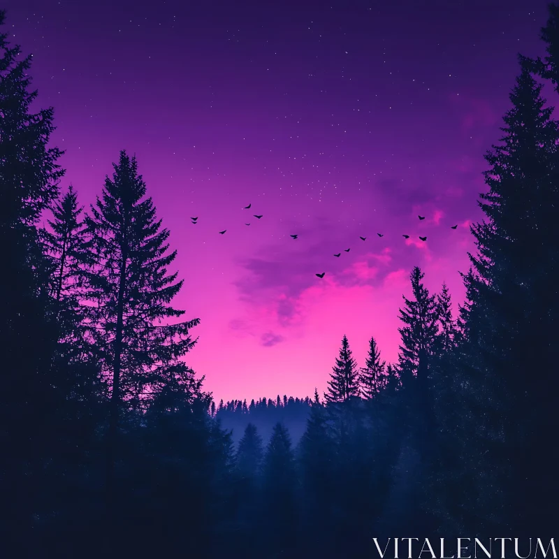 Twilight Sky and Pine Trees AI Image