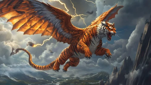 Fearsome Flying Tiger Roaring in the Sky