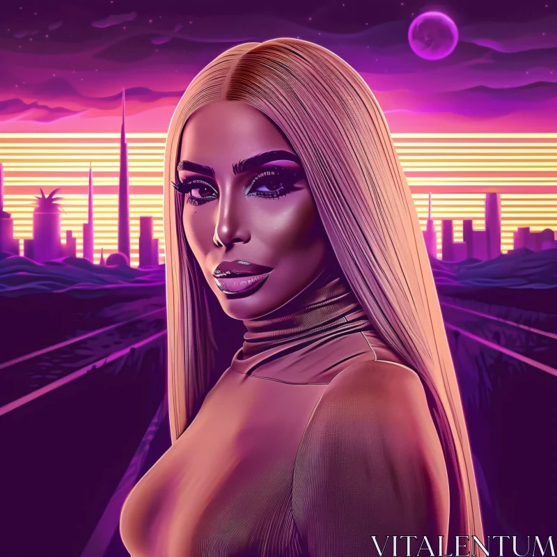 Stylized Neon Art Featuring Kim Kardashian AI Image