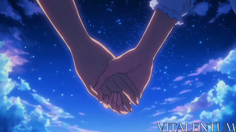 Romantic Night Sky Hand Holding - Anime Style AI Image