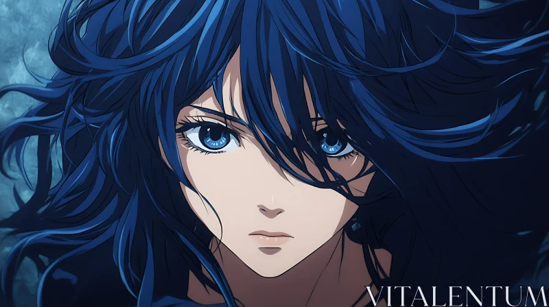 Blue-Haired Anime Character Close-Up AI Image