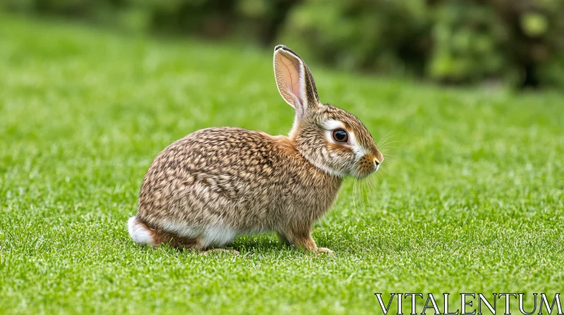 Rabbit Portrait on Green Field AI Image