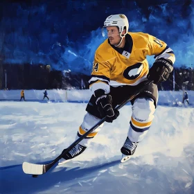 Dynamic Action of Hockey Player on Ice Rink