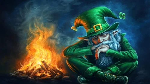 Leprechaun Contemplation by the Fire