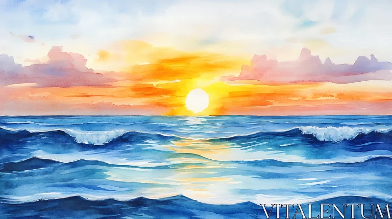 AI ART Serene Seascape Watercolor Painting