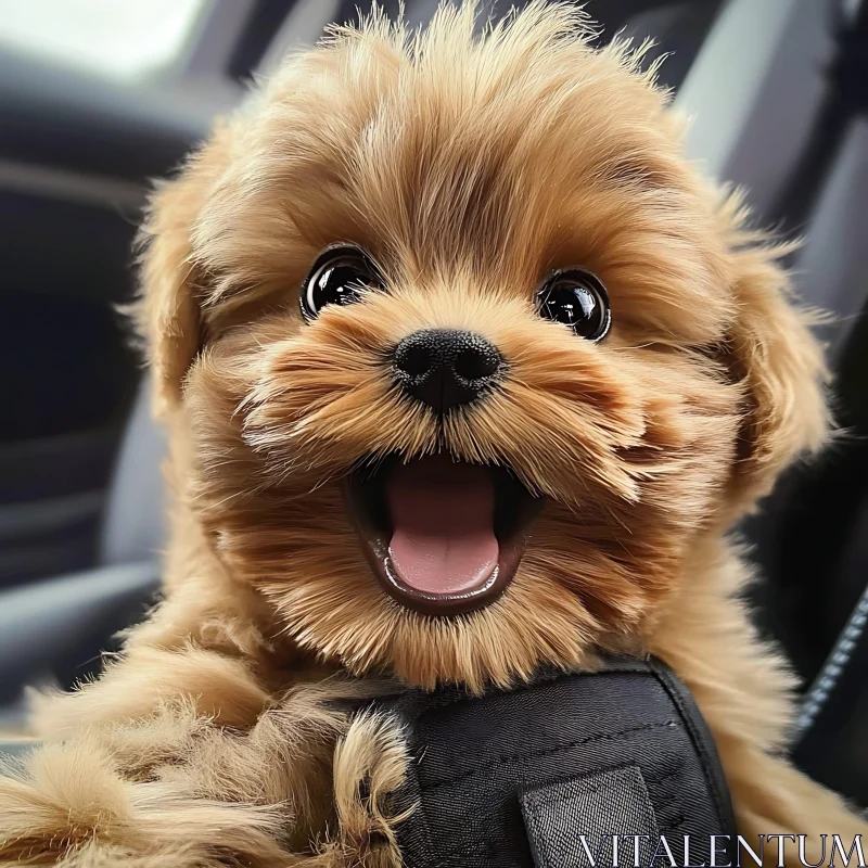 Cute Golden Brown Puppy Enjoying a Car Ride AI Image