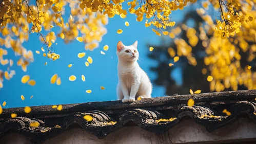 White Feline Enjoying Autumn