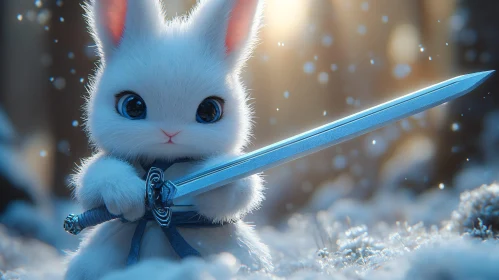 Cute Bunny Knight in Snowy Scene